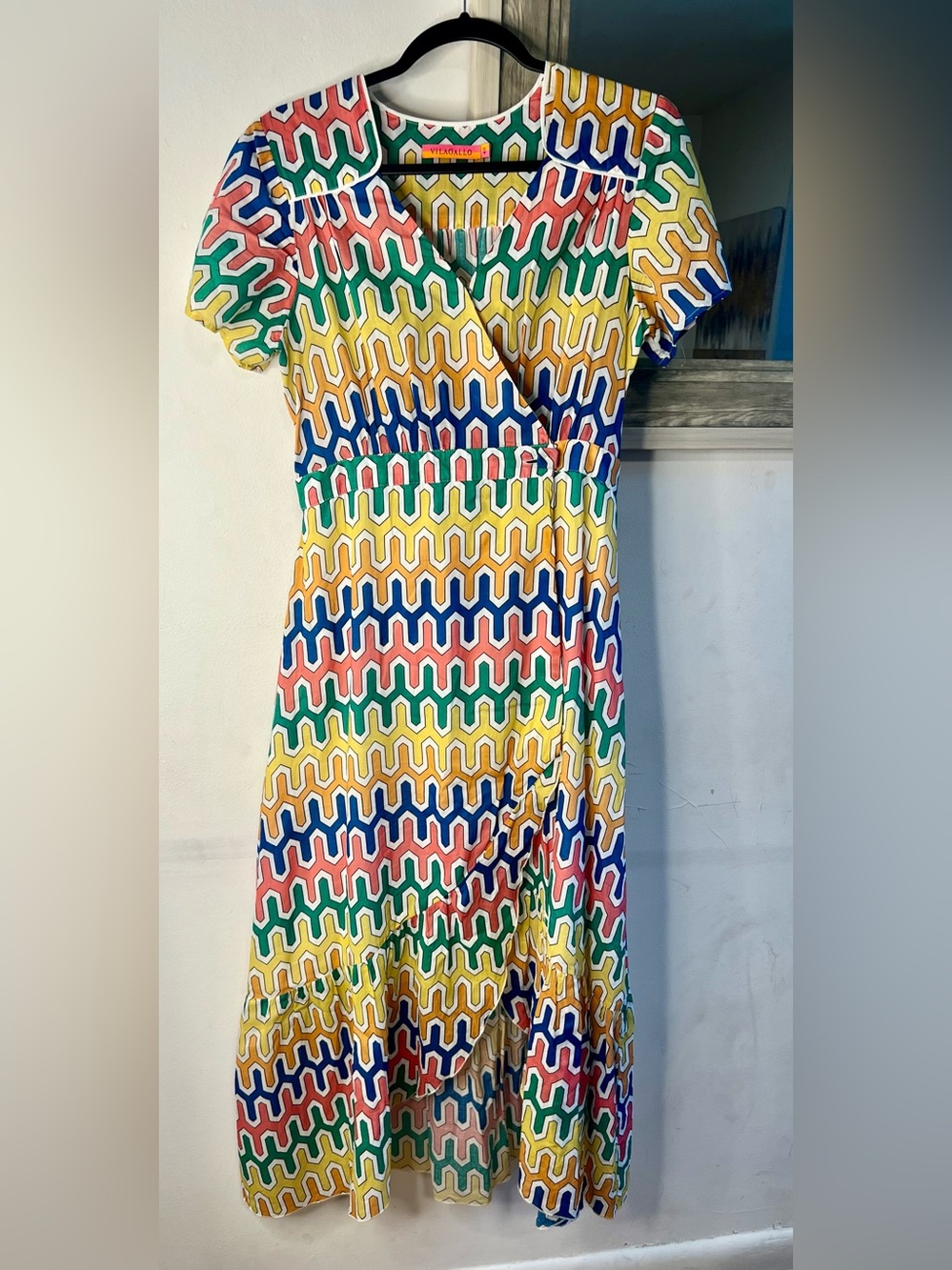 VILAGALLO Multicolor Geometric Wrap Dress